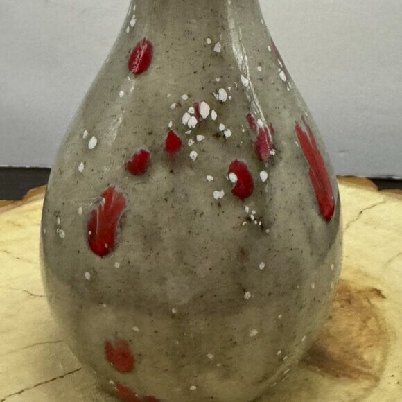 Splatter Studio Pottery Bud Vase Grey and Red Glaze Signed Orleans Fleuriste - Picture 4 of 6
